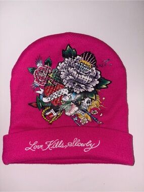 Ed Hardy pink beanie